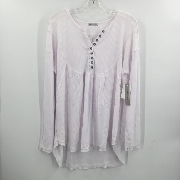 Sweet Romeo Women's Optic White Waffle Knit Thermal Top Henley Neck Size 1X NWT - Picture 2 of 7